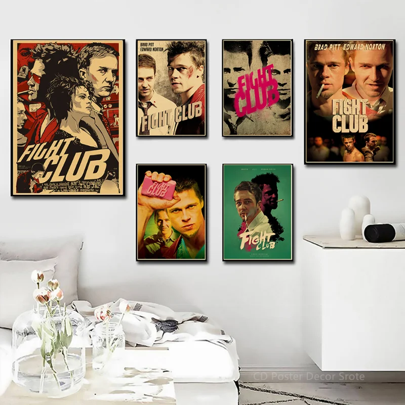 Fight Club Movie Posters Brad Pitt Film Kraft Paper Prints Posters Vintage Home Room Bar Cafe Decor Aesthetic Art Wall Painting