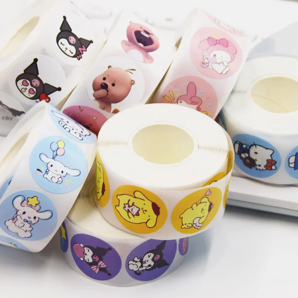 New 500PCS Cartoon Sanrio Hello Kitty Emotes Kulomi Laurel Dog Melody Seal Pudding Dog Loppy Little Beaver Roll Sticker