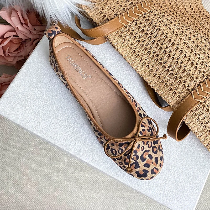 

Size 35-43 Women's Designer Shoes leopard print Bowknot Ballet Flats Low Heel Pumps Lady Girls Slip on Boat Shoes 666-16
