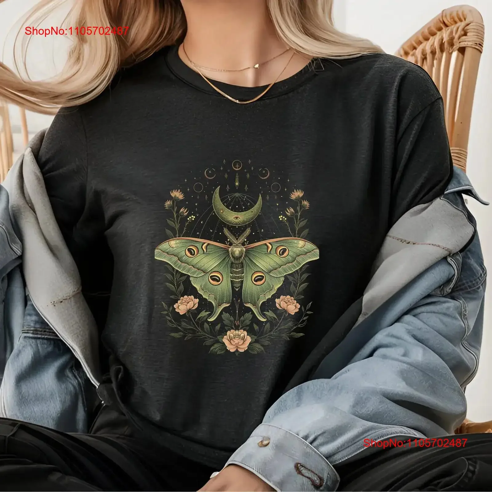 Mystical Luna Moth T Shirt SweaT Boho Celestial Design Nature Lover Moon Apparel Spiritual Clothing Retro Style vintage Washed