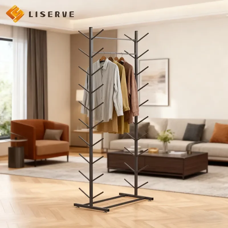 Modern Metal Hat Rack Multi Branch Coat Stand Large Capacity Hanging Rod Movable Storage Organizer for Living Room Bedroom
