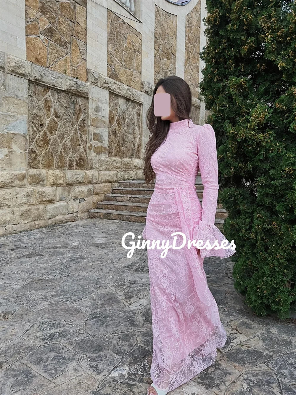 

Customize Dresses For Prom Sheath Deep Scoop Neckline Floor-Length Lace Evening Dress Long Sleeves Zipper Up Formal Occasion Dre