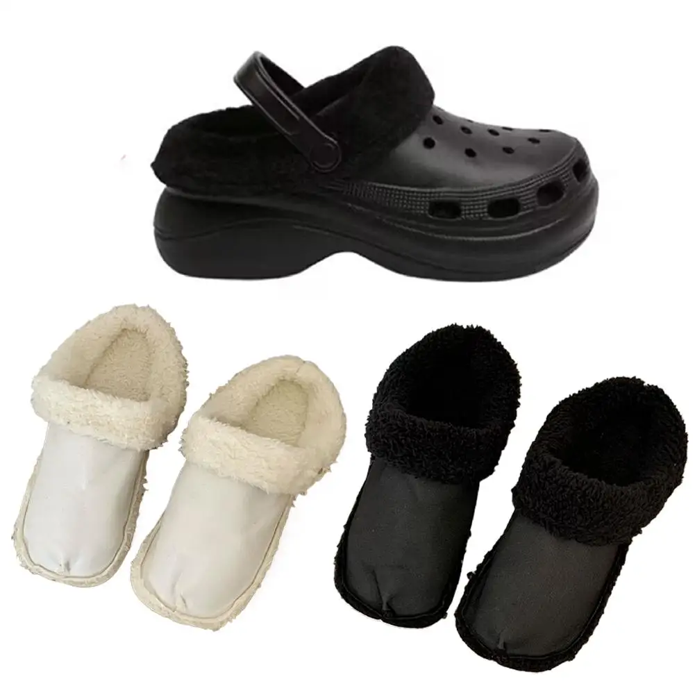 Penutup Sepatu Katun Fleece Musim Dingin Hangat Kaos Kaki Pendek Penghias Sepatu Sol Tebal Bulu Untuk Wanita Pria Penutup Sepatu Bulu Lepas Pasang L R0z0