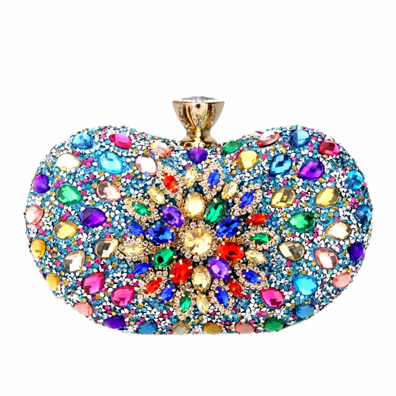 DG PEAFOWL Multi Color Partry Bags Crystal Women Evening Metal Clutches Bag Wedding Party Prom Bridal Handbag Purse