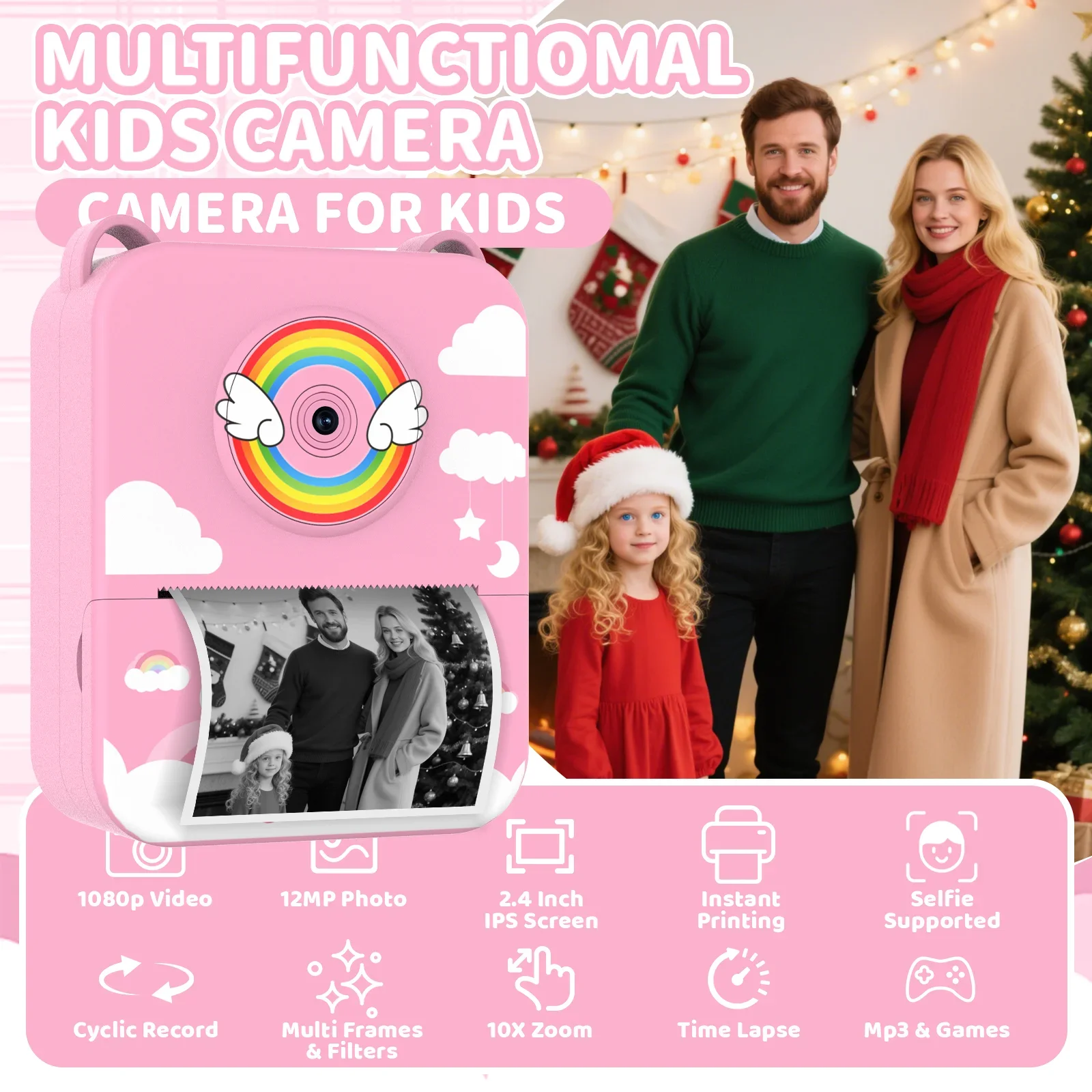 Digitale Instant Print-fotocamera voor kinderen, mini-thermische printer, videorecorder, educatieve digitale kindercamera