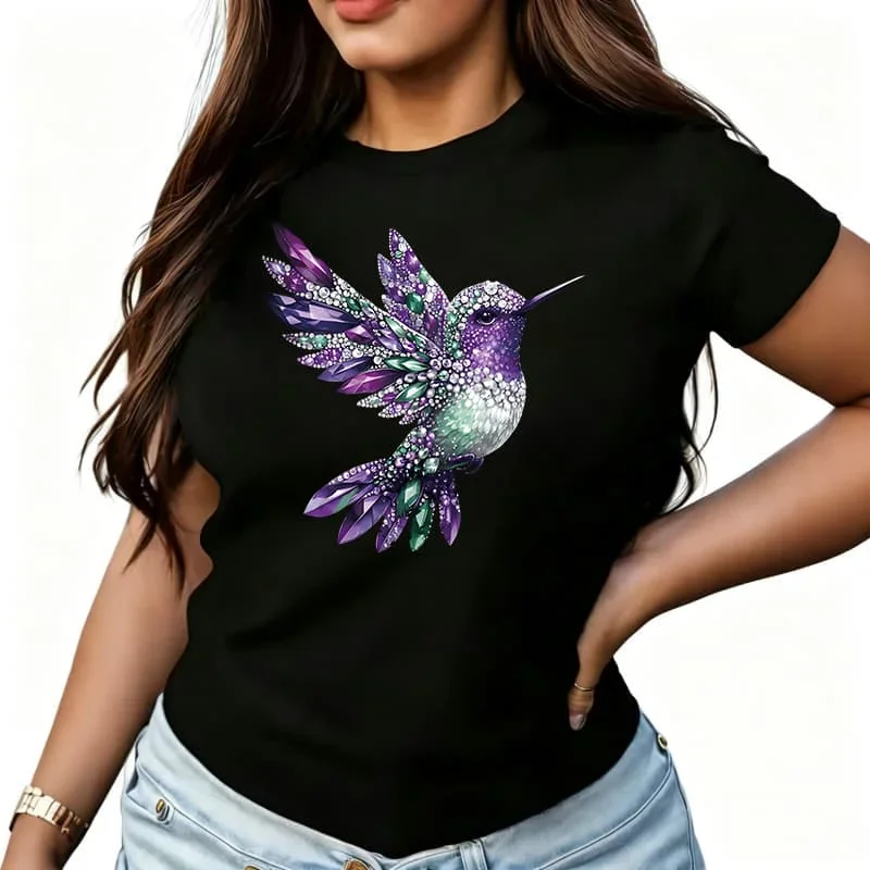 Hummingbird Flat Graphic Print Women's T-shirt Fun Short Sleeve Novelty Casual Daily Crew Neck Women Minimalist Casual Daily Tee