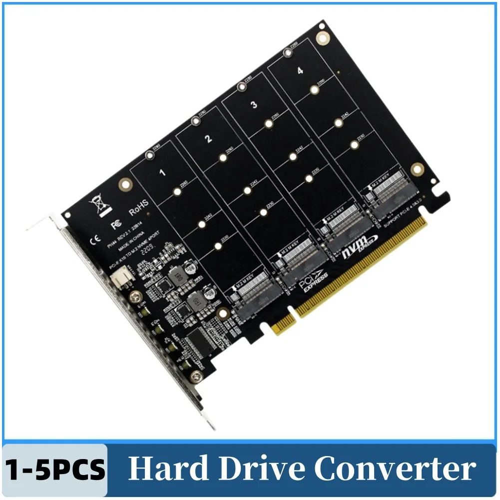 4 Port M.2 NVME SSD To PCIE X16 Reader Expansion Card LED Indicator Adapter Card Support M.2 PCI-E SSD/M.2 Device NVME Protocol