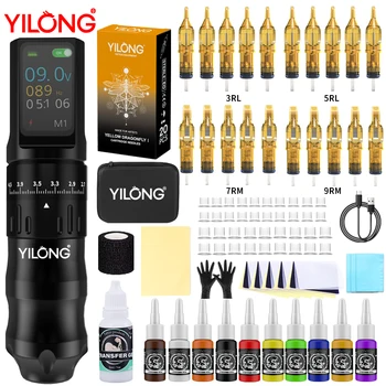 Tattoo Kit YILONG คุณภาพสูงชุดปากกาสักสําหรับแต่งหน้าถาวรสักเครื่องใหม่ Cool Tattoo Power Supply Tattoo Gun Kit