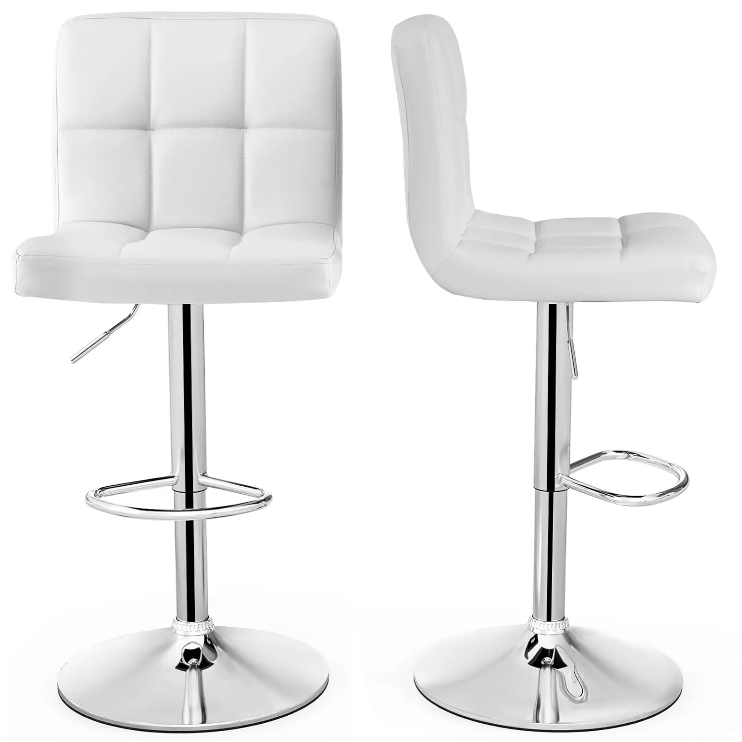 PU Leather Adjustable Bar Stool with Back Footrest Swivel Metal Base Armless Chair for Kitchen Island Home Bar, Customized
