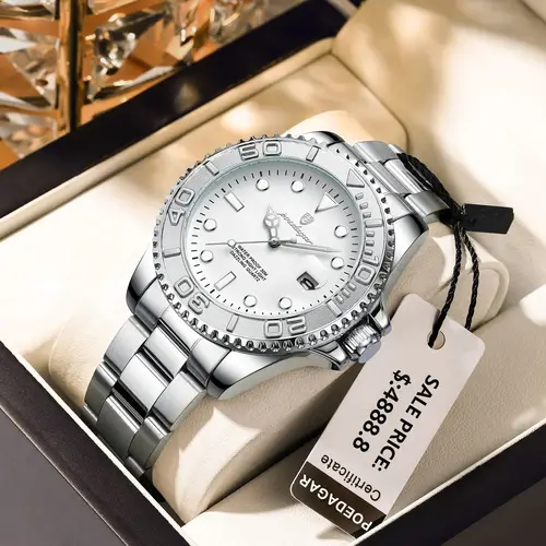 Imagen 2 del producto Reloj POEDAGAR militar de lujo para hombre, reloj de acero inoxidable con fecha luminosa resistente al agua, relojes de cuarzo de negocios de alta calidad para hombre