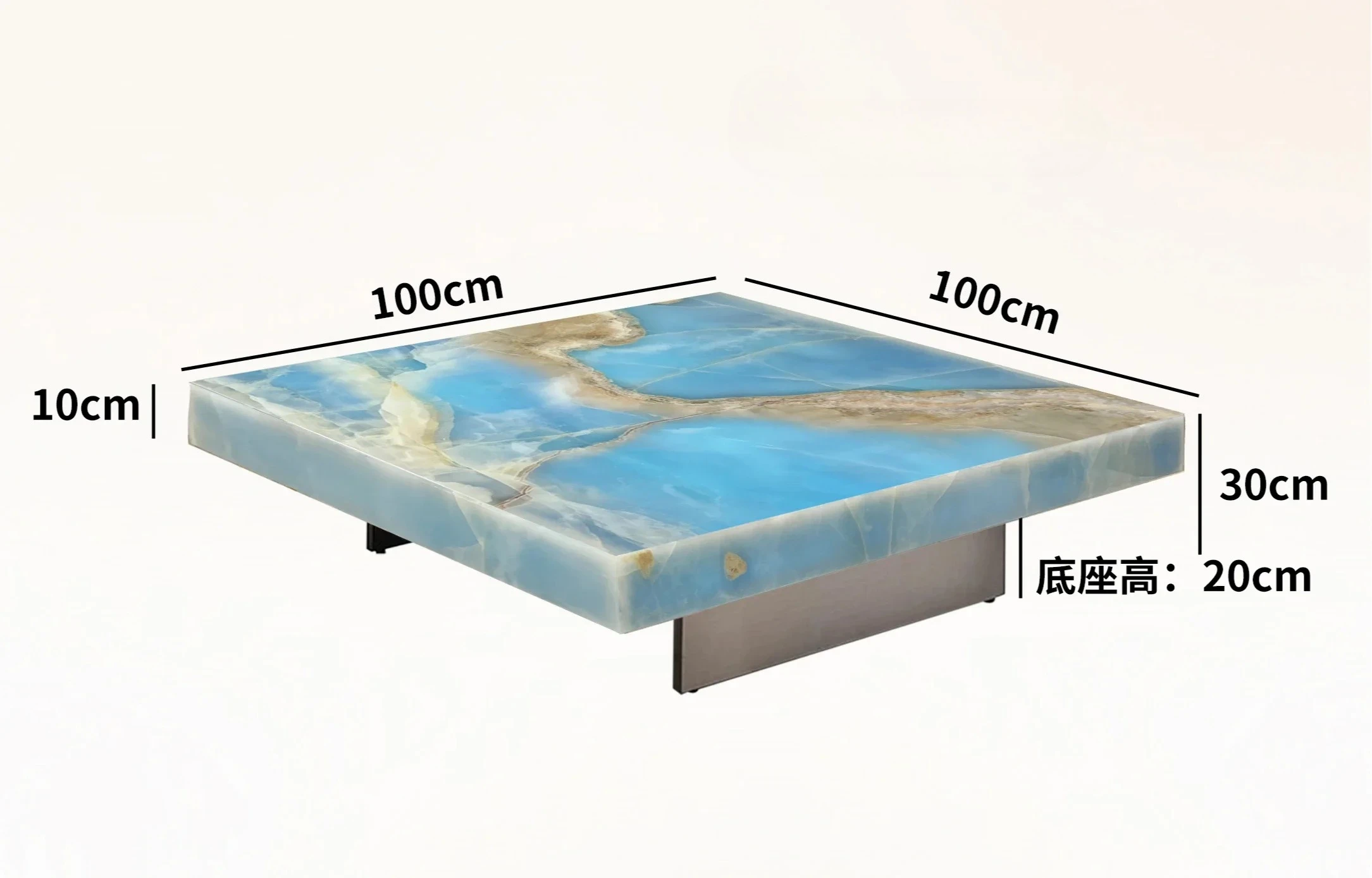 Square luminous jade coffee table villa living room marble high-end Venice brown home