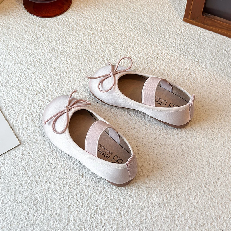 Spring Girls Cute Bow Mary Jane Flats Breathable Soft Sole Kids Ballet Shoes Casual Charming Princess Shoes for Little Girls