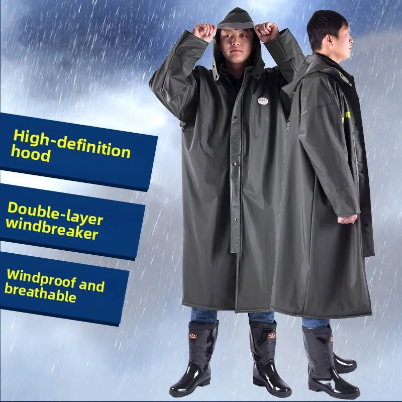 

Thickened Outdoor Raincoat Patrol Hiking Rainwear Waterproof Polyester Fiber Pure Color Long Rain Poncho for Security Check