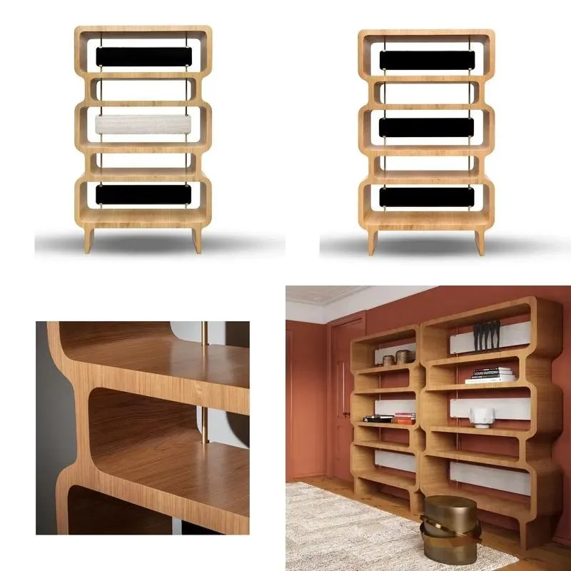 Vintage Modern Wooden Bookshelf Decorative Bookcase Living Room Partition Interior Design