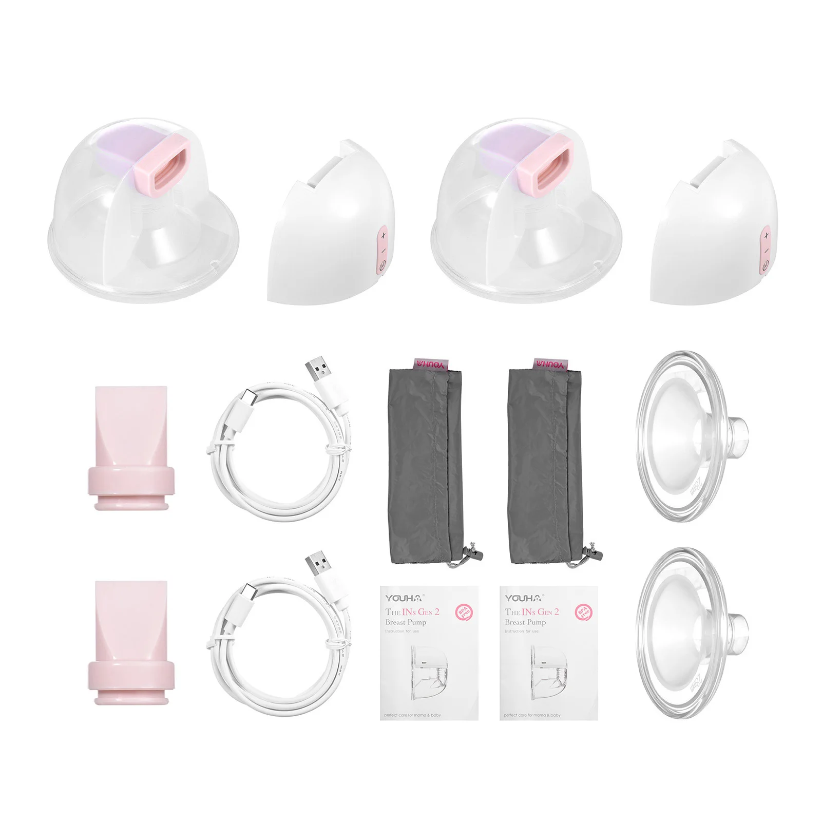 YOUHA YH-7006 Electric Breast Pump 2PCS USB Wearable Hands Free Silent Invisible Breast Pump 3 Modes 9 Levels 24mm/28mm flanges