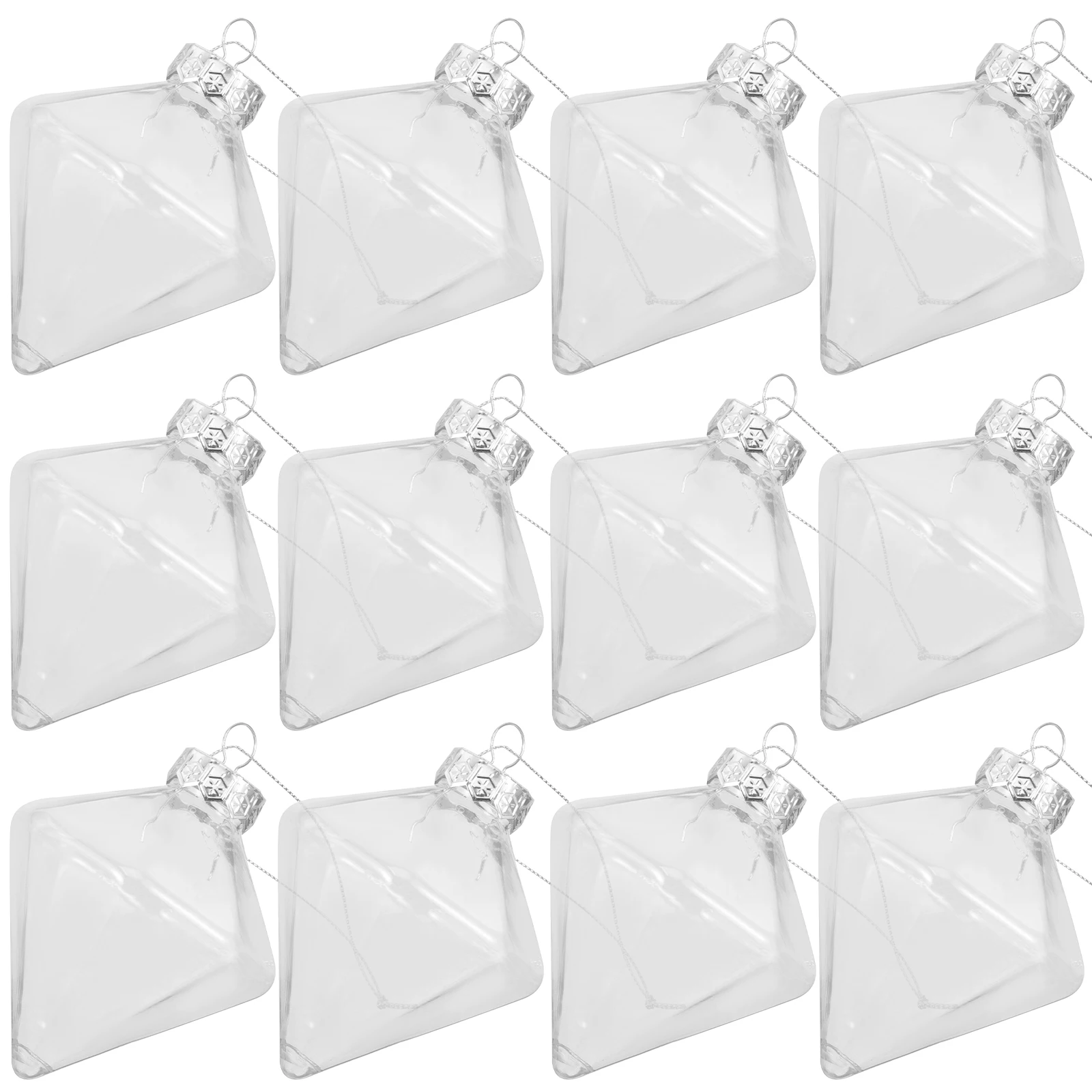 

12 Pcs Diamond Shaped Clear Plastic naments Fillable Hanging Decorations for Party Holiday Christmas Transparent