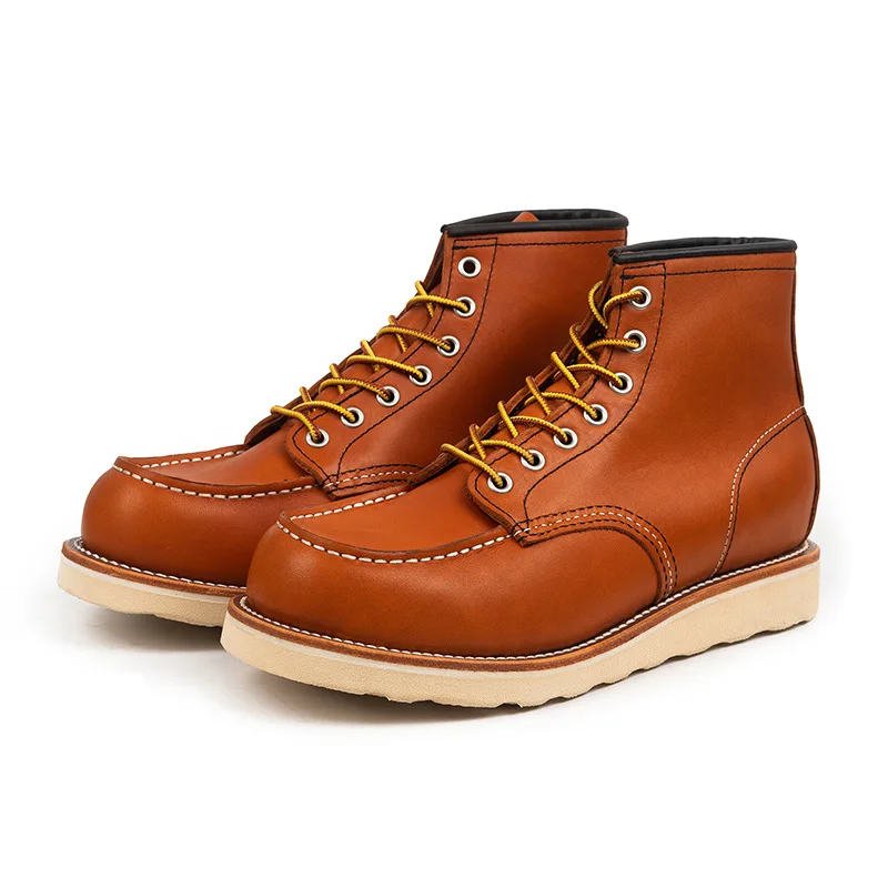 Fashion Men's Genuine Leather Goodyear Motorcycle Boots High-top Chelsae Shoes Western Mid-calf Cowboy Boots
