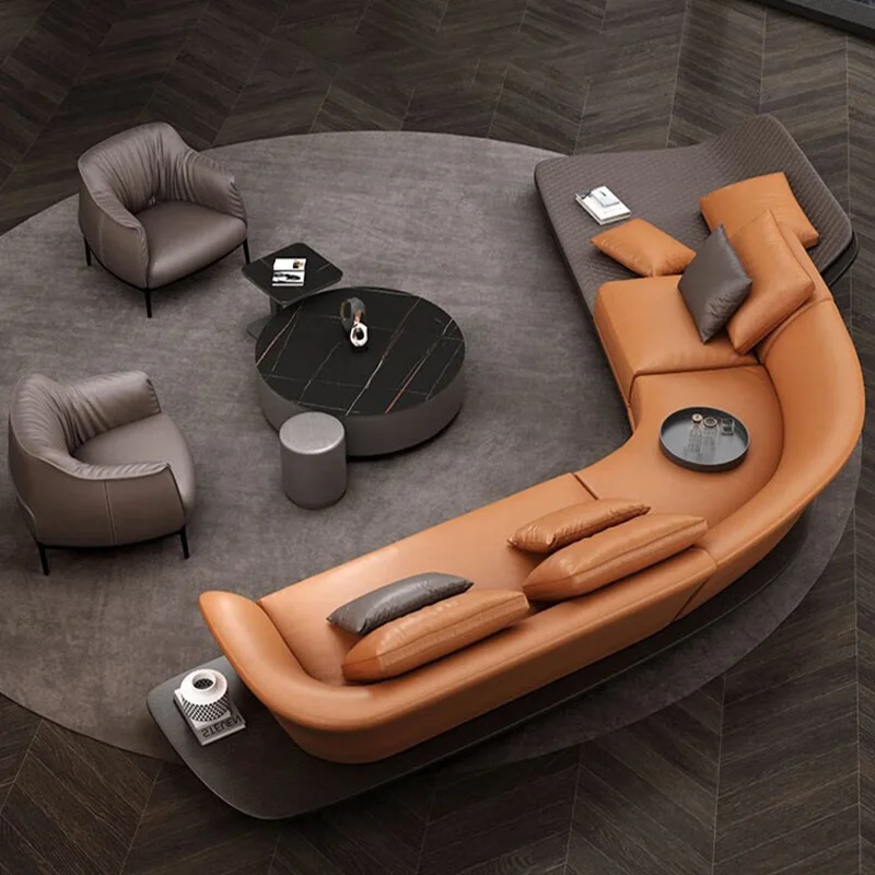 Leather sofa Italian minimalist light luxury curved corner sofa