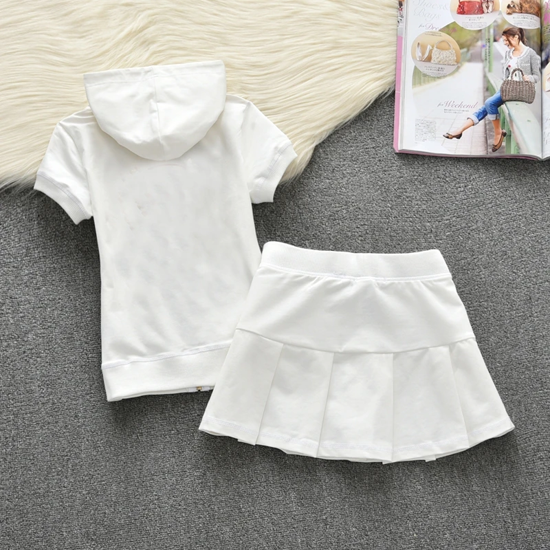 2024 Summer Two Piece Set Solid Color Short Sleeve Hooded Sweatshirt and Skirt Set Casual Sportswear Suit