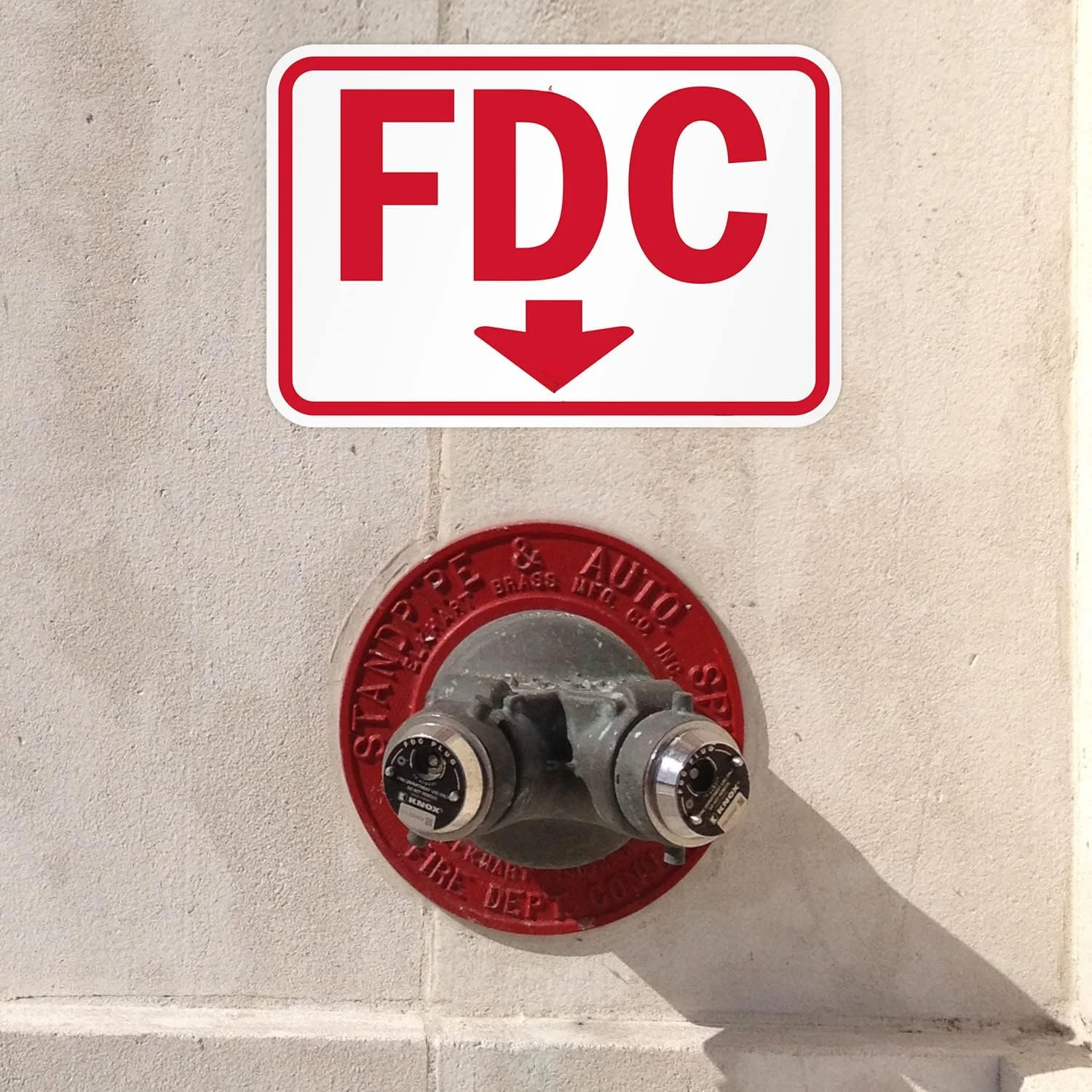“FDC” Sticker Fire Department Connection Sign Stickers with Arrow Red and White Decals Vinyl Waterproof