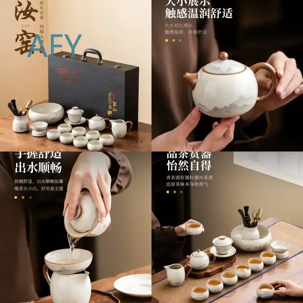 Ruyao Tea Set for Home Use with Gaiwan and Teacups Premium Gift Box for Leaders Friends Housewarming Ceremony Tea Ceremony