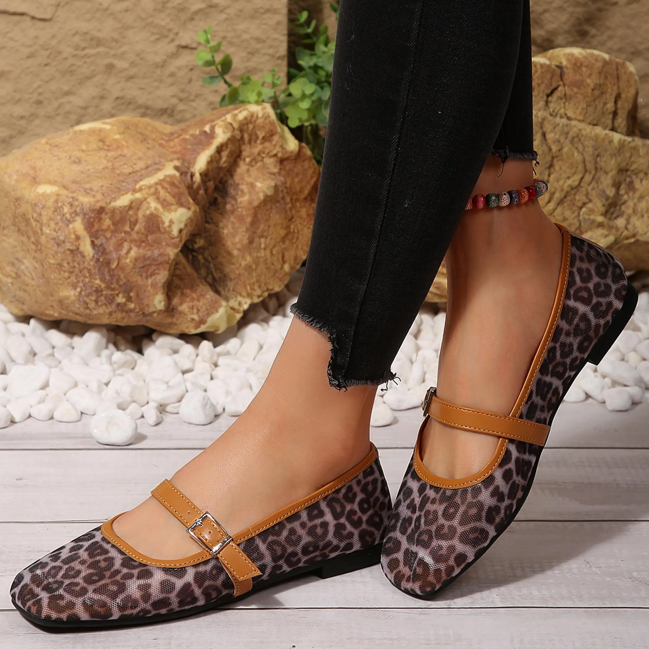 Women's Leopard Mesh Flats Squ - Shoes For Women Flats review and price