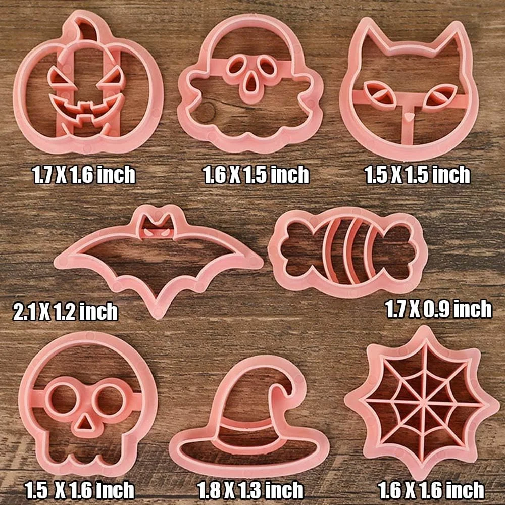 8 Halloween Cookie Cutters, 3D Spooky Raised Design Cookie Stamps, Cookie Cutter Set Frosting Decoration, Day of the Dead Decora