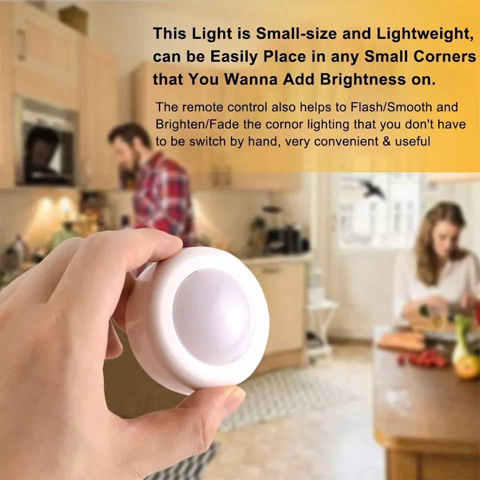 Battery Powered RGB Night Light Led Under Cabinet Lamp Puck Lights with Remote For Home Wardrobe Kitchen Display Case Decoration