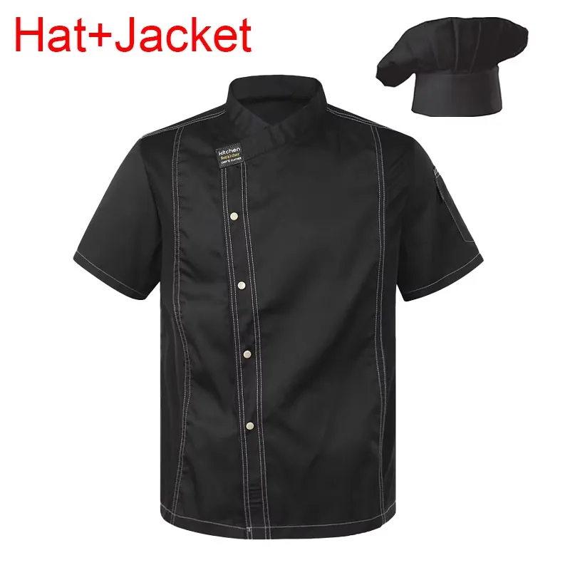 プロのシェフジャケットと調理用帽子ケータリングキッチン作業服セットレストランコックコスチュームベーカリーカフェユニフォーム