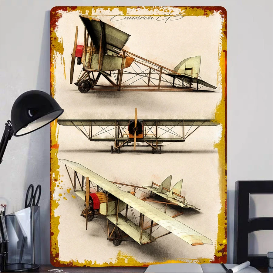 Vintage Biplane Caudron G4 Tri-view Metal Wall Art Aviation Decor Collectible Home Decoration Hanging Ornament