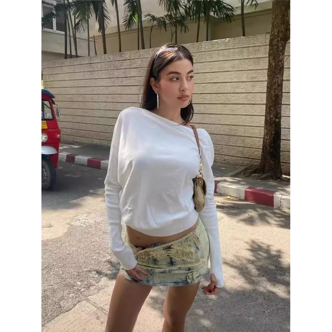 

Модный свободный повседневный универсальный топ для женщин на осенний сезон, однотонный, приталенный, универсальный топ для подростков