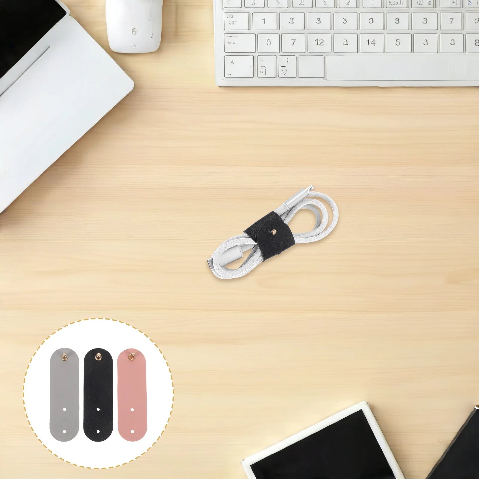 

12pcs Reusable Cord Organizer Clips Pu Cable Management Straps Snap Design For Charging Cables Earphones Data Cords
