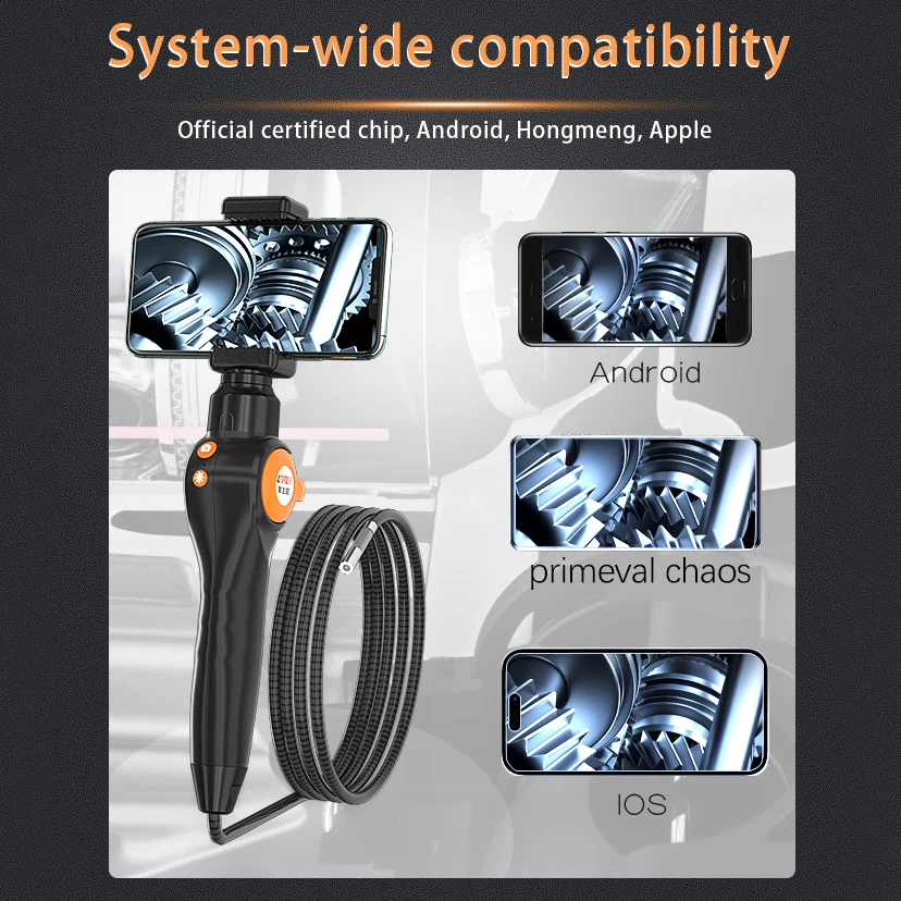 8mm 360 Degree Turn Industrial Endoscope Car Inspection Camera With 8LED for iPhone Android 1080P Articulated Borescope 1M/2M/3M