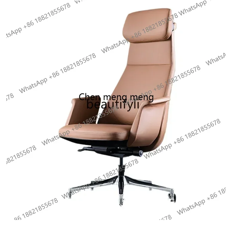 

182AItalian light luxury leather boss chair comfortable computer office cowhide large class can lie down president swivel chair