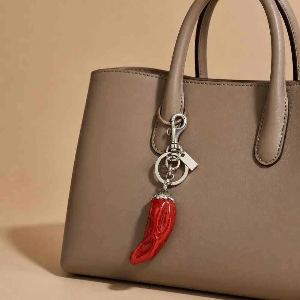Cute Glitter Chili Pepper Keychain 3D Portable Bag Pendant Luxury Retro Lucky Keyring Bag Decoration