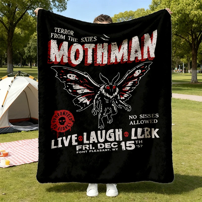 Mothman Flannel Blanket Live Laugh Lurk ? Cryptid Cozy Blanket Vintage Halloween Flannel Throw 90s Cult Cl
