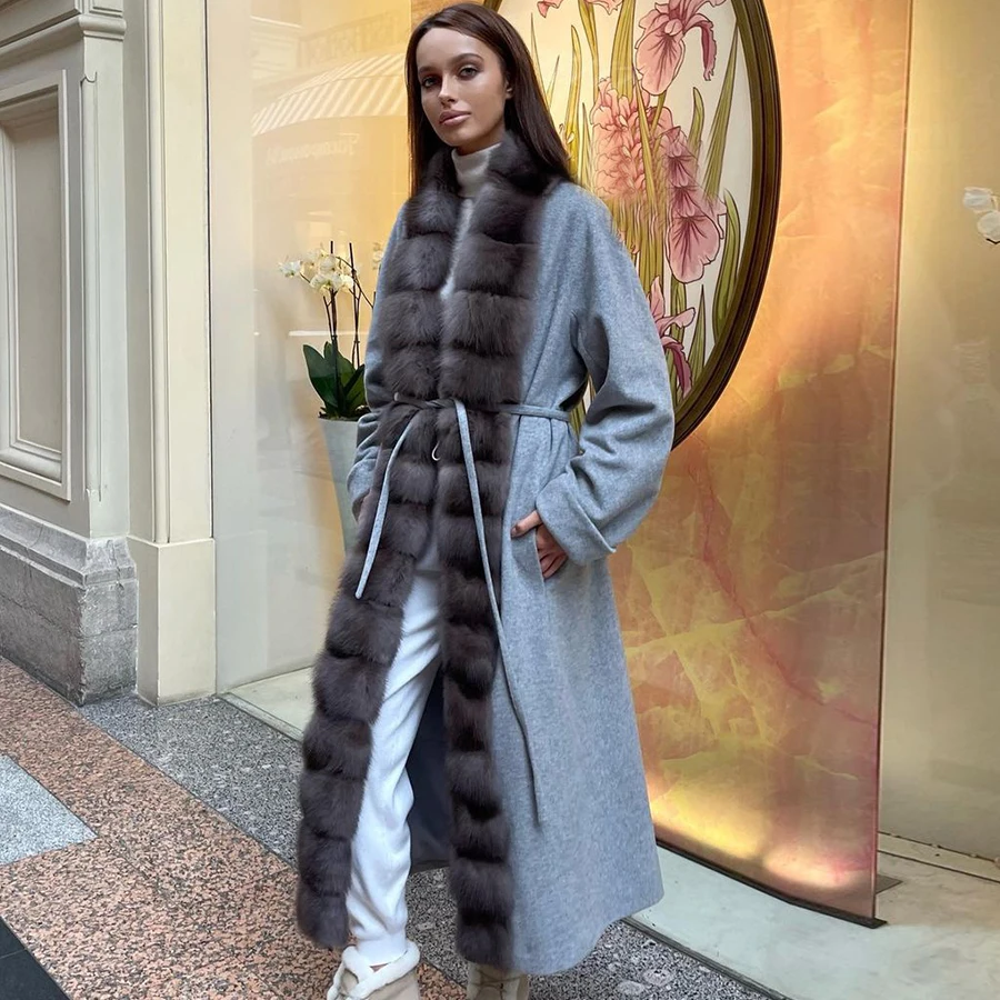 

Winter Warm Wool Coats Ladies Cashmere Coat With Real Fox Fur Trim 2024 New Arrivals Woolen Jacket For Women