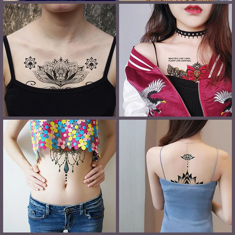 Sexy Flower Water Transfer Tattoo Stickers Women Body Chest Art Temporary Tattoo Girl Waist Bracelet Flash Tattoos Flower