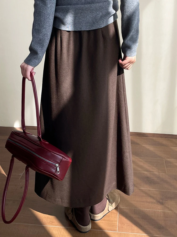 [EAM] High Elastic Waist Gray Coffee Elegant Long Straight Half-body Skirt Women Fashion Tide New Spring Autumn 2024 1DH7898