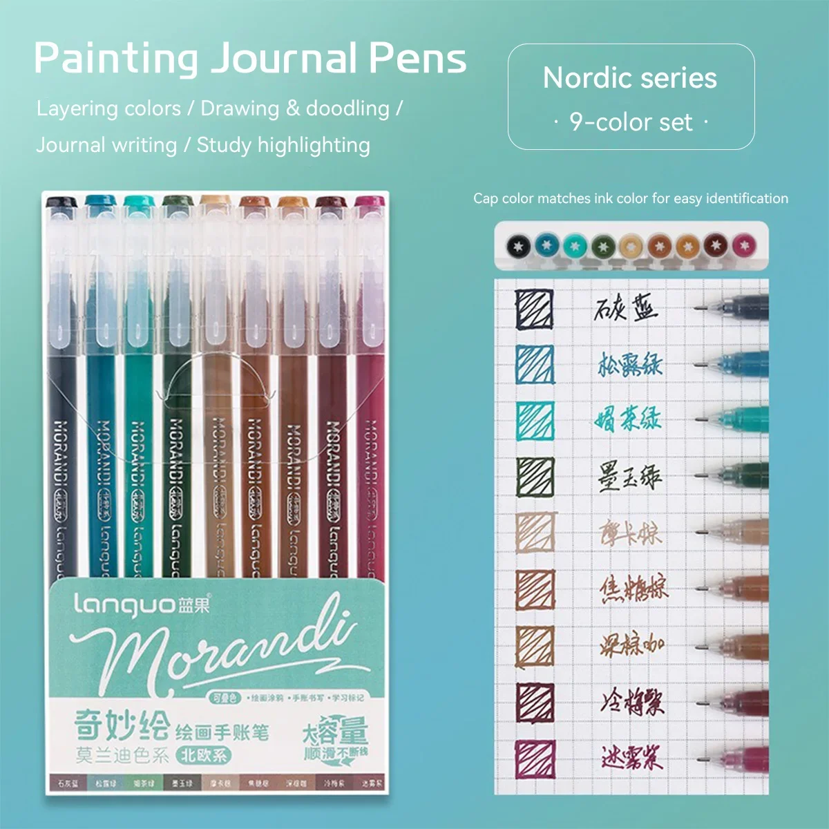 Set 9 Buah Pena Gel 0.5Mm Warna Morandi untuk Siswa Menulis Lukisan Sketsa Pena Spidol Seni Tangan Hadiah Alat Tulis Tinta Halus