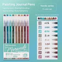 9pcs Set Morandi Color 0.5mm Gel Pen for Student Writing Painting Sketching Hand Art Marker Pens Smooth Ink Stationery Gift