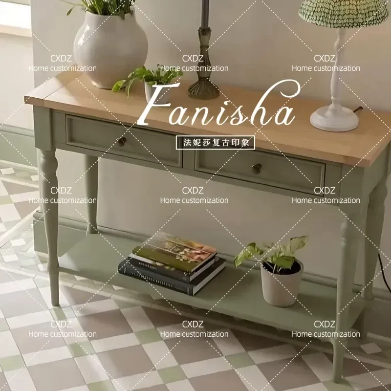 Retro Solid Wood Entryway Table Ultra Thin Narrow Console Table for Hallway Corridor Wall Mounted End View Table Entrance