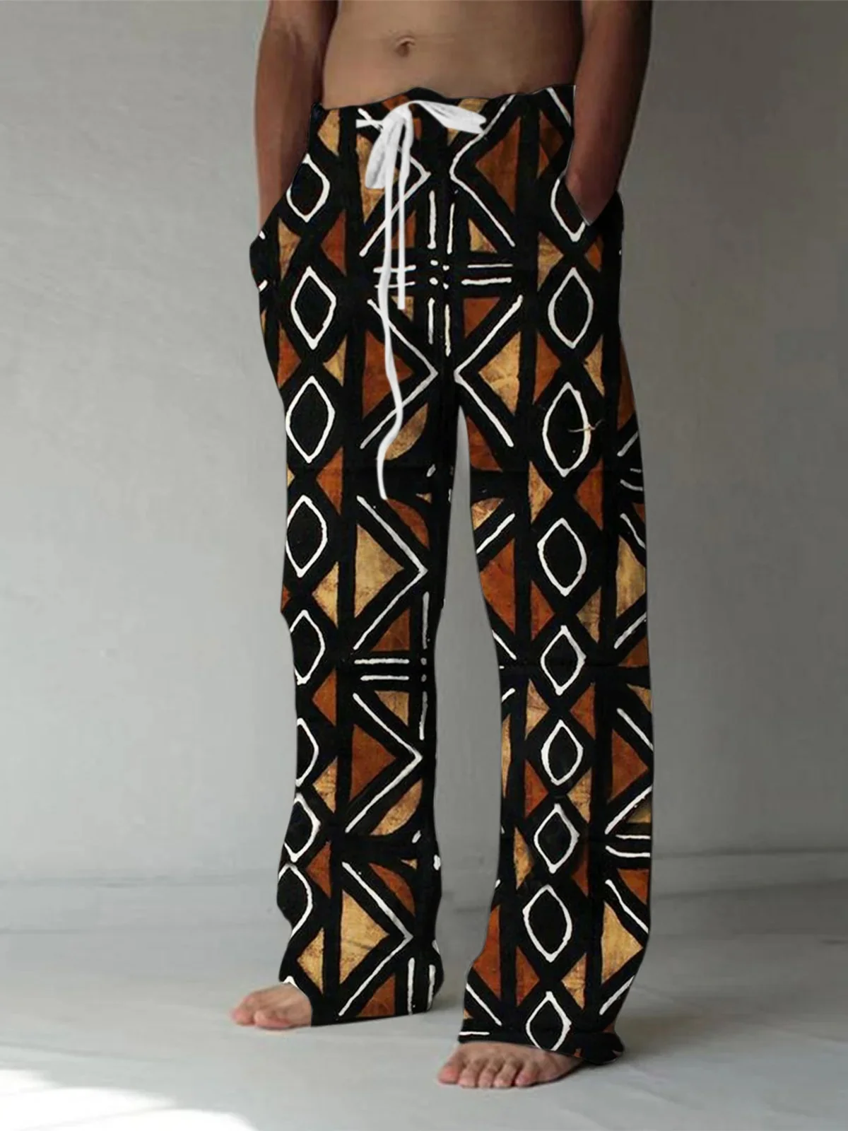 Ethnic Geometric Print Men's Casual Elastic Waist Pants 3D Printed Pants