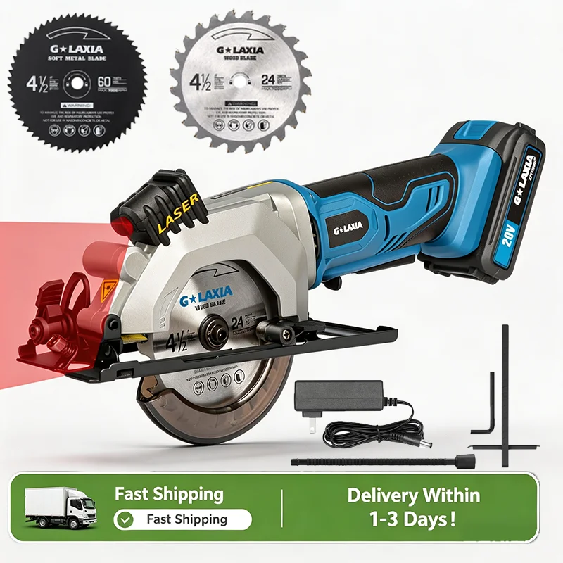Galax Pro 20V Cordless Mini Circular Saw 2.0Ah Compact Saw with Laser Guide 3400RPM, 2x 4-1/2