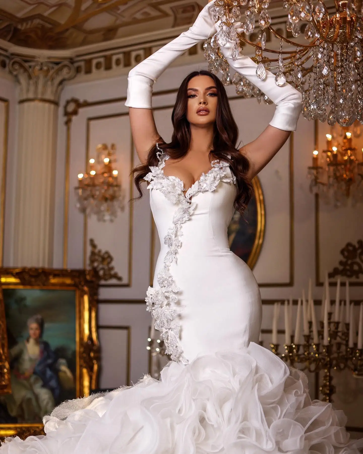 Vestidos de casamento de luxo de cintas de espaguete vestidos de noiva querida vestidos de noiva feitos sob encomenda do laço apliques em camadas babados vestido de novia