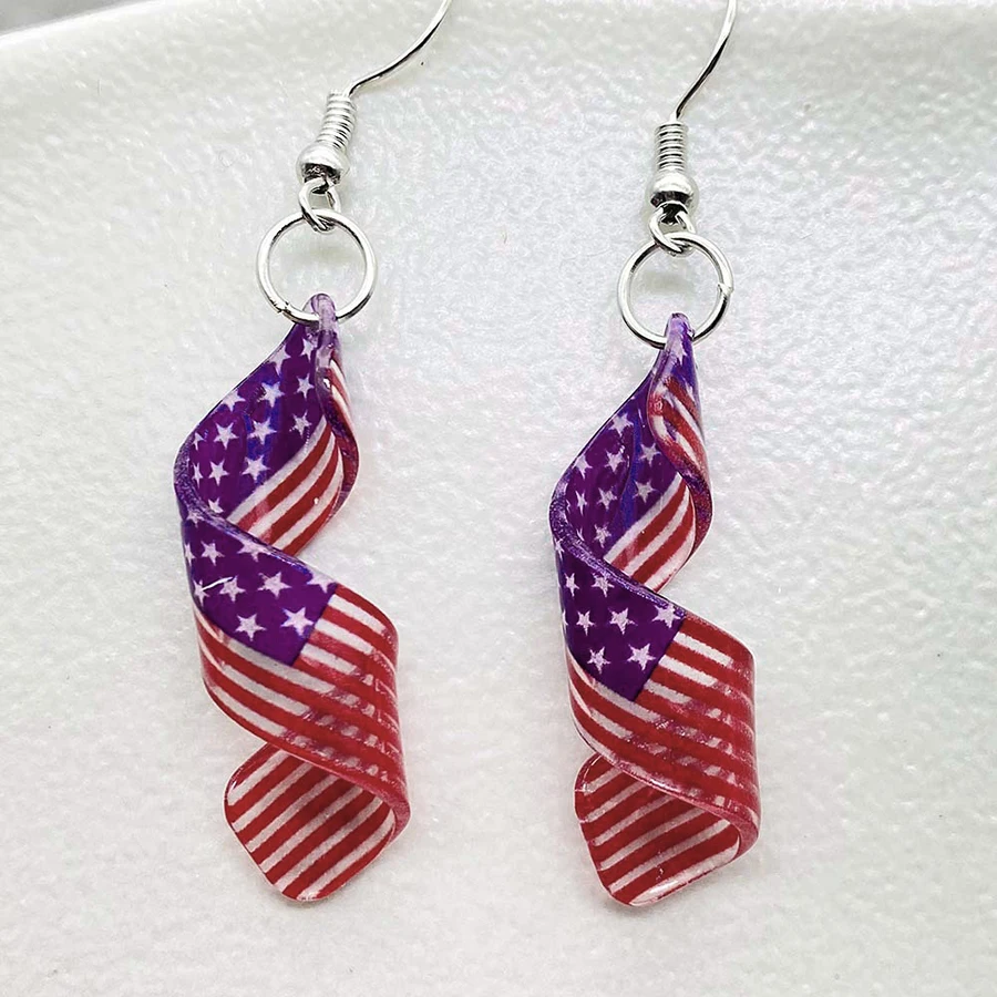 Spiral American Flag Earrings for Women Girls Lightweight Independence Day Drop Dangle Earring Jewelry