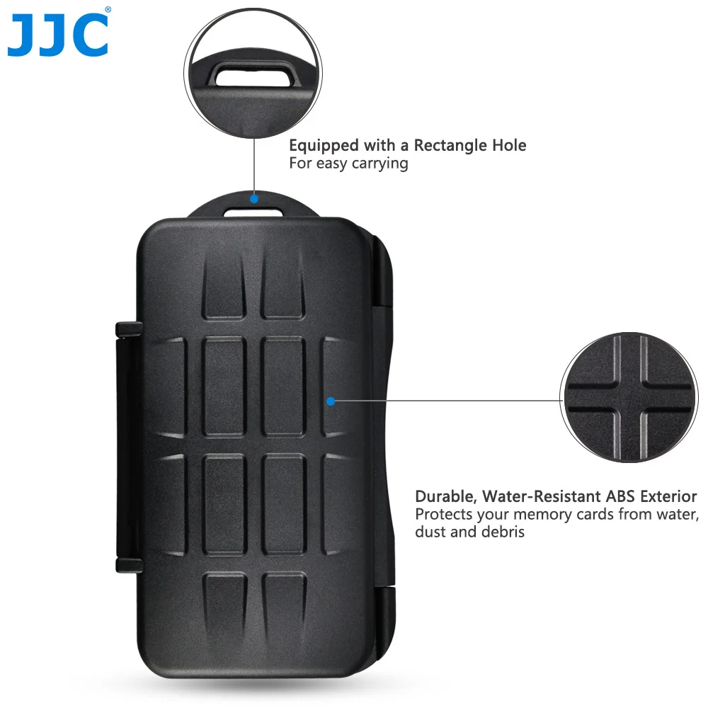 JJC-XQD Estojo de armazenamento de cartão de memória resistente à água, suporte do cartão SD, SDXC, SDHC, proteção rígida, 3 cartões SD mais 4 XQD