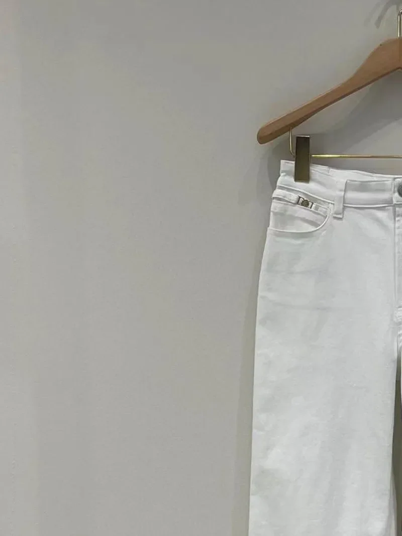 Women's White Jeans High Waist Straight Casual Summer 2024 Female Denim Long Pants