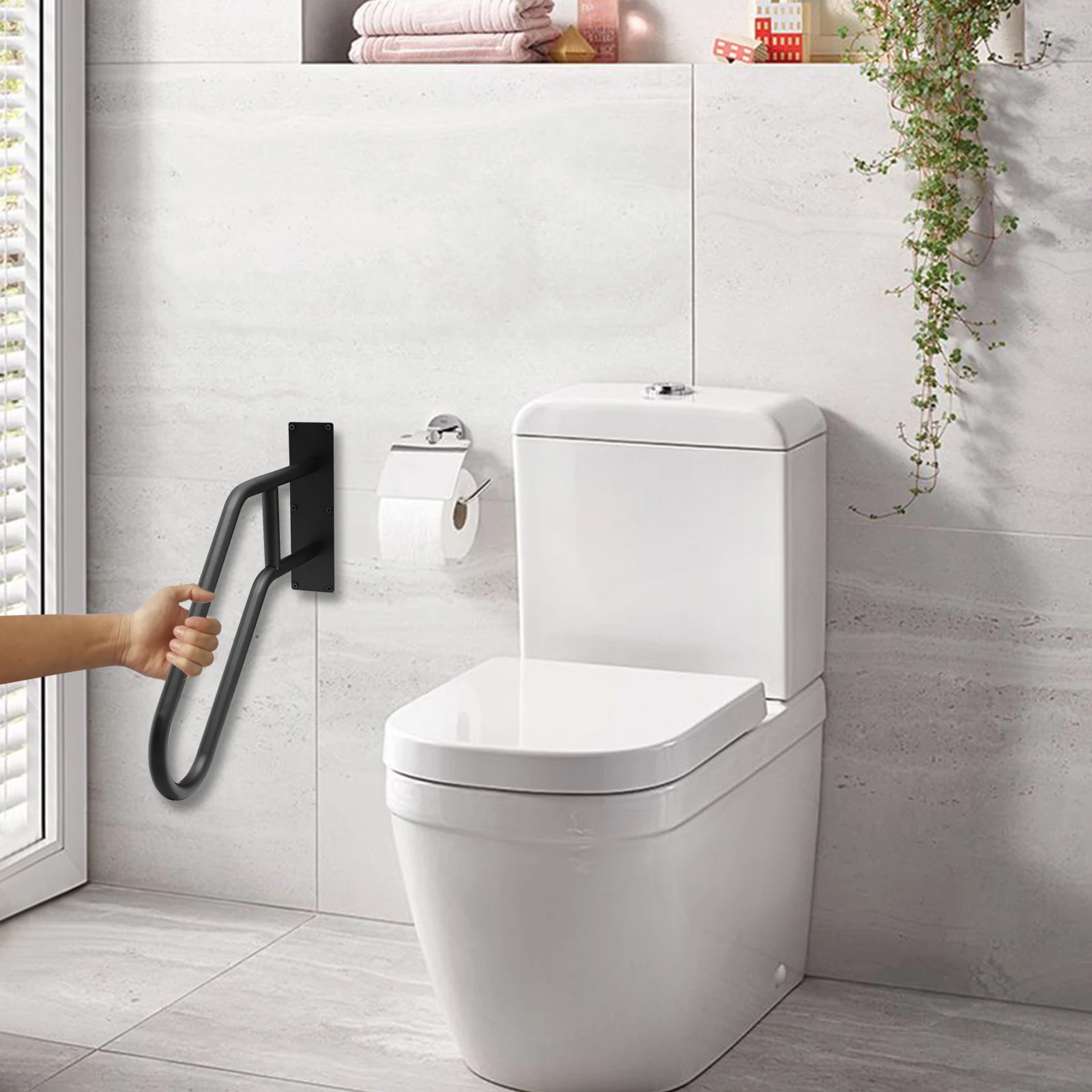 Metal Stair Railing with U-Shaped Elbow, Cross Bar Support, 660 lbs Capacity, Powder-Coated Finish, Corrosion-Resistant, Easy to