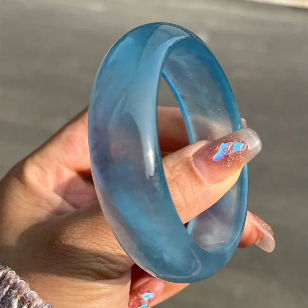 

Natural Blue Aquamarine Round Bangle Brazil Gemstone Bracelet Aquamarine 57mm Aquamarine Women AAAAAA